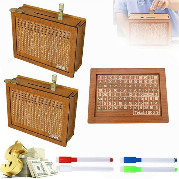 2025 New Wooden Money Saving Challenge Box,Cash Vault Wooden Savings Box,10,000 Savings Box,Wooden Cash Saver Money Box With Counter,Coin Counter Bank Money Box With Money Target And Numbers