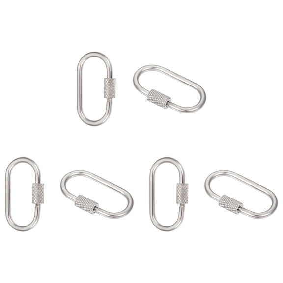 6Pcs 26mm 304 Stainless Steel Screw Carabiner Lock Oval Key Clasps Metal Lock Clasps Keychain Hook Connector