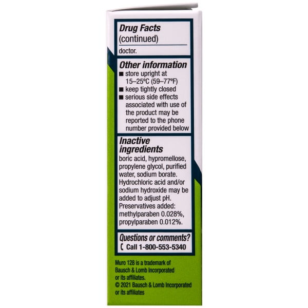 Muro 128 2% Sodium Chloride Hypertonicity Ophthalmic Solution, from Bausch + Lomb, 0.5 Fl Oz (15 mL)