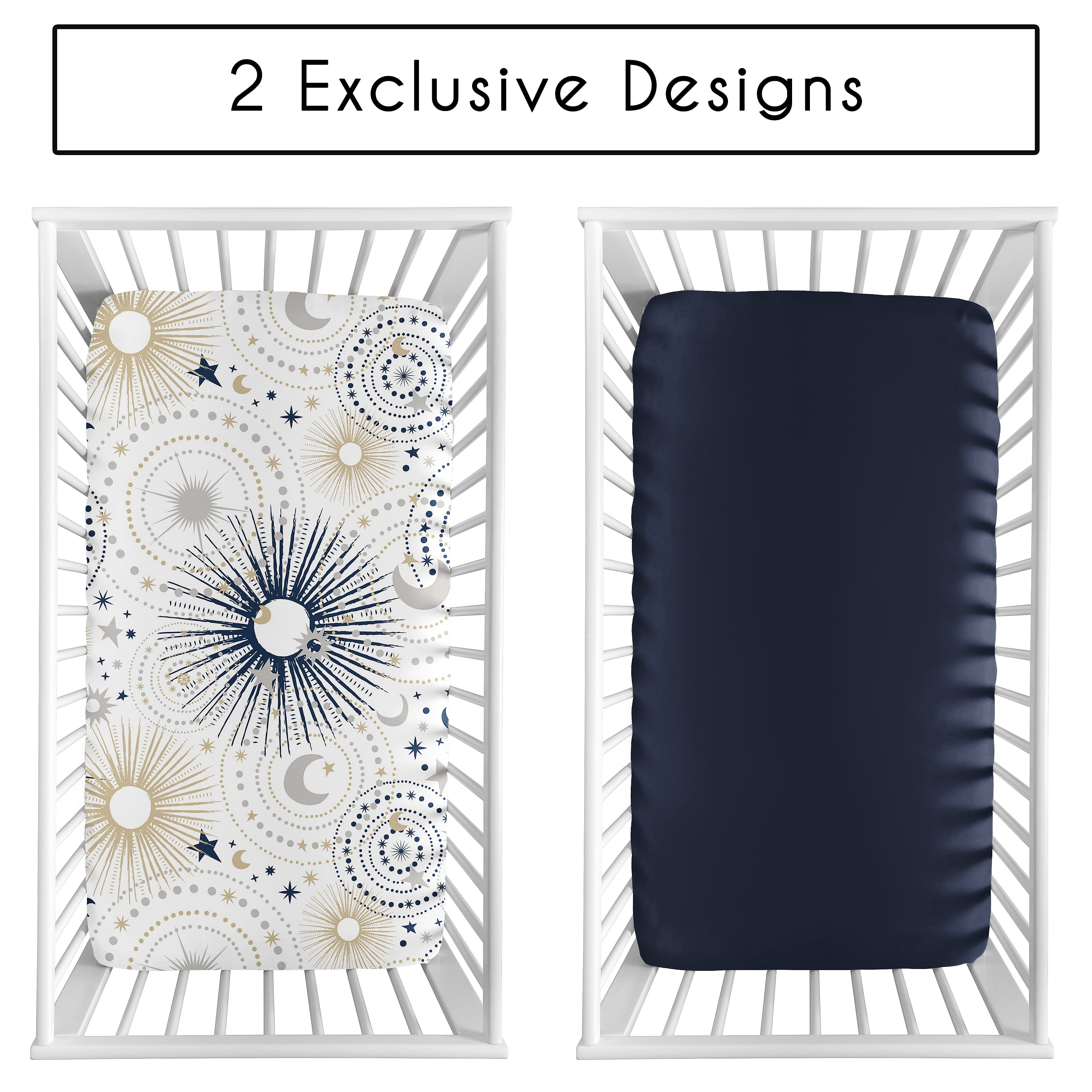 Sweet Jojo Designs Celestial Navy Blue and Gold Boy, Girl, Unisex/Gender Neutral Fitted Crib Sheets Set 2 Piece