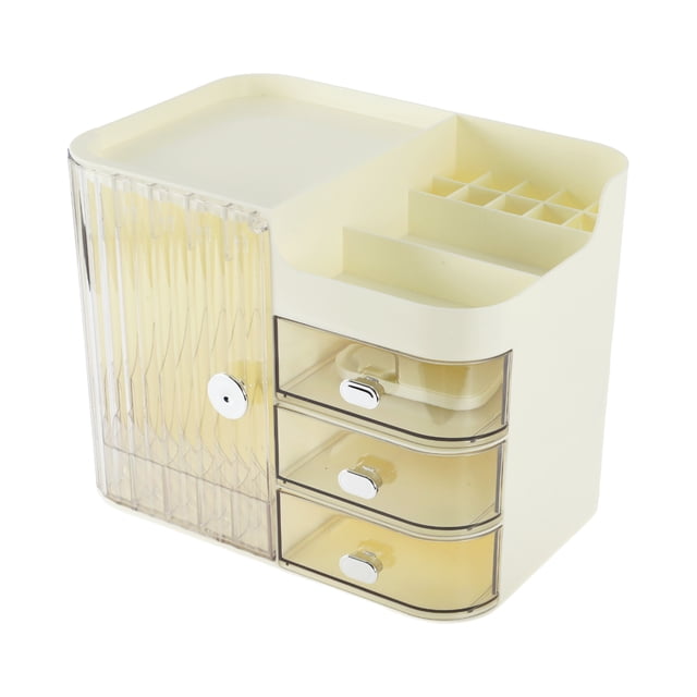 Organizador de Maquillaje Unique Bargains Almacenamiento Cosmético a Prueba de Polvo para Tocador con Cajón Color Crema Blanco