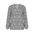 thumbnail image 3 of Perfectbot Womens Fashion Blouses Printed V Neck Ruched Tops Casual Puff Long Sleeve Loose Shirts, 3 of 7