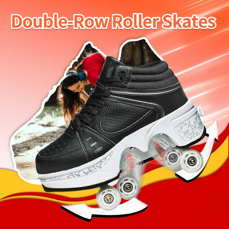 Roller Skate Shoes for Women,Double-Row Deform Wheel Shoe Skate