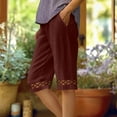 thumbnail image 2 of UVEASISHA Cotton Linen Bermuda Shorts for Women Lace Hollow Out Straight Leg Shorts Loose Elastic Waist Shorts Pants Summer Vacation Shorts with Pockets Wine XL, 2 of 6