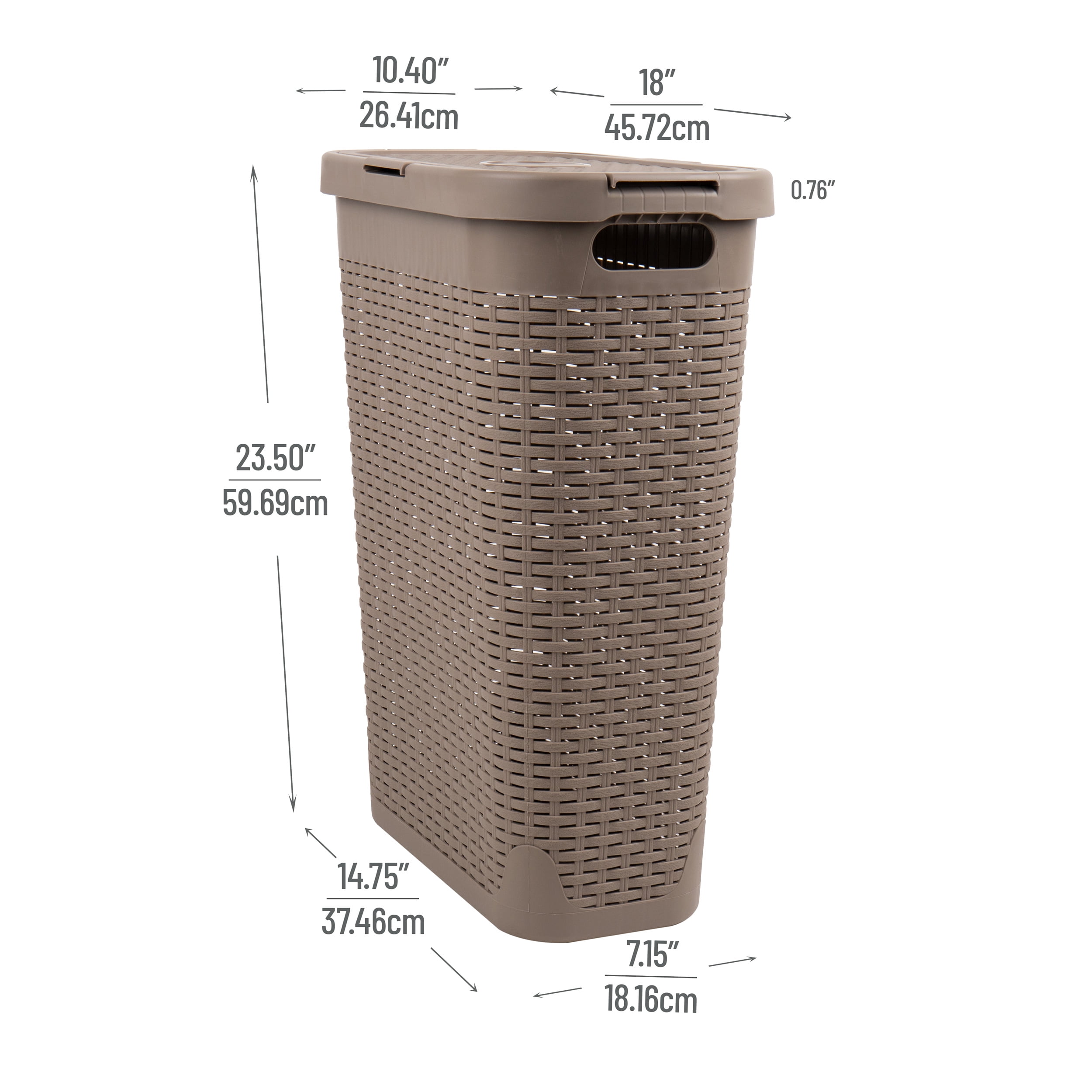 Mind Reader Slim Laundry Hamper with Lid,  40L Clothes Basket, Narrow Tapered Design with Ventilated Cutout Pattern, Plastic, Tan