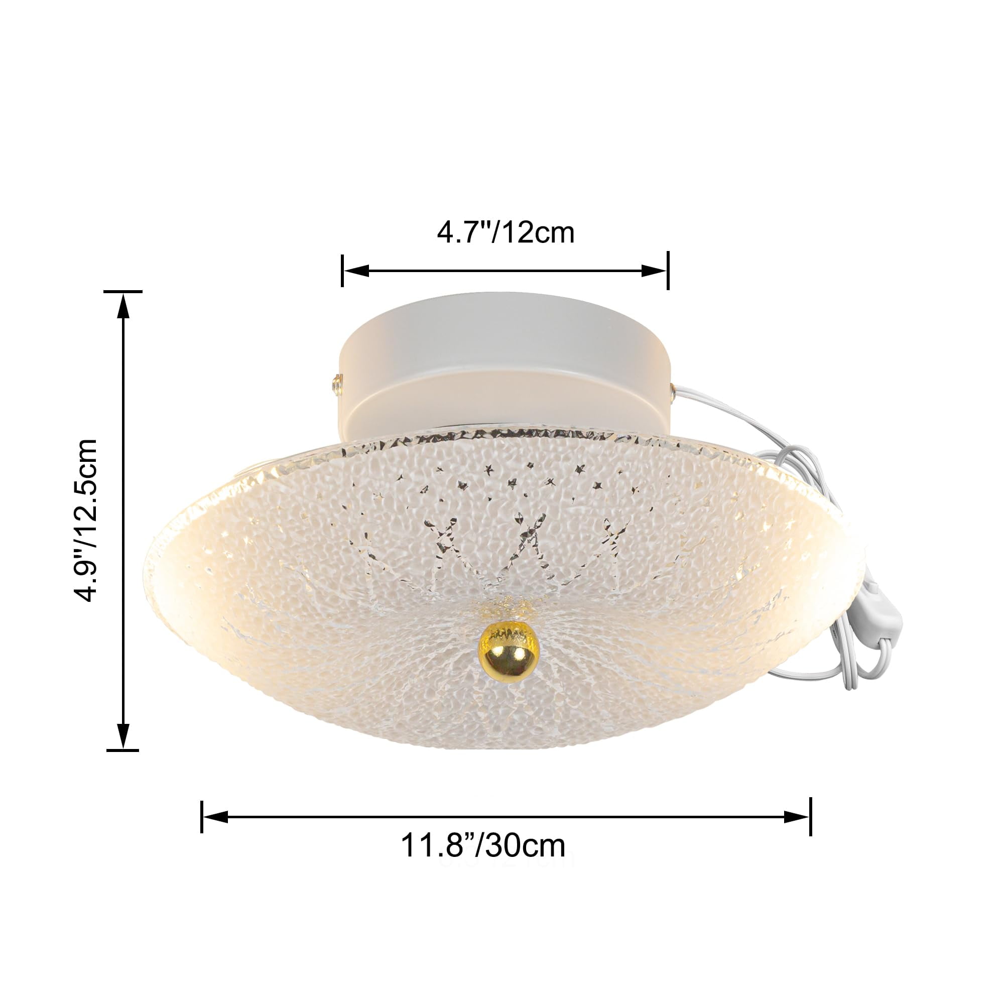 Kiven 11.8in Flush Mount Ceiling Light Fixture Dimmable, 2-Light Anti Glare Close to Ceiling Light with 15FT Cord and Remote, Modern Glass Chandelier for Kitchen Bedroom Hallway Wall Decor