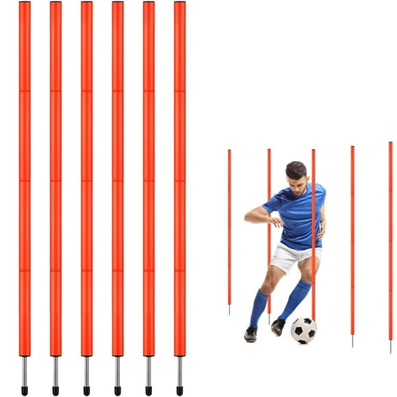 Bastones de entrenamiento de agilidad para fútbol TOBWOLF de 6 pies ajustables, 6 unidades