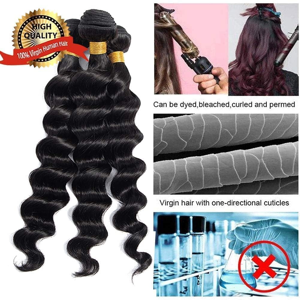 Ustar Loose Wave Bundles Human Hair - Brazilian Virgin Hair Loose Deep Wave Bundles Human Hair Bundles Weave Hair Human Bundles Natural Black Color (10 10 12)