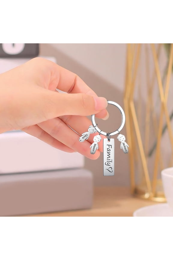 Stainless Steel Boy and Girl Keychain Pendant with DIY Name Carving - Long Strip Doll Combination for Keys, Bags, Suitcases and Gift Giving