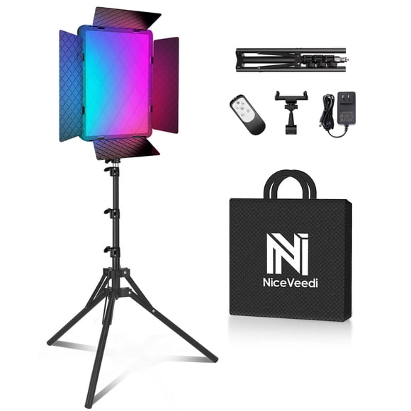 NiceVeedi 40W RGB Photography Lighting with 20 Effects, 360° Full Color/2700-6500K Studio Lights with Remote & Display, Lighting for Video Record