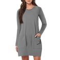 thumbnail image 1 of Liquidation d'Automne! Robes pour Femmes, Robe Décontractée à Manches Longues pour Femmes avec Poches, Robe à Manches Longues à Col Rond Longueur Genou Gris P, 1 of 5