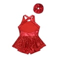 thumbnail image 4 of TSSOE Robe de Danse Moderne à Paillettes pour Filles avec Bandeau Costume de Performance Dos Croisé Justaucorps Bandeau Rouge 8, 4 of 7