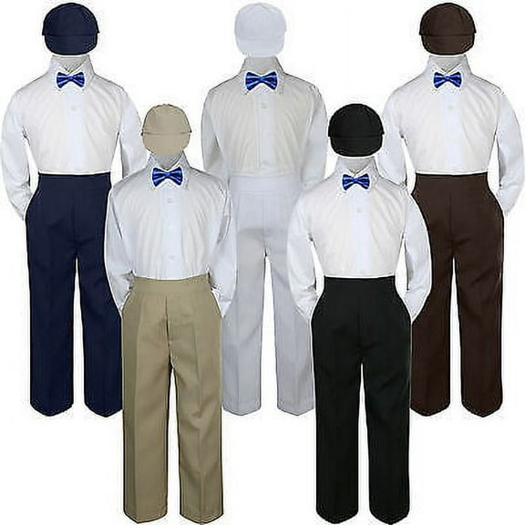 4pc Boy Suit Set Royal Blue Bow Tie Baby Toddler Kid Formal Hat Pants S-7