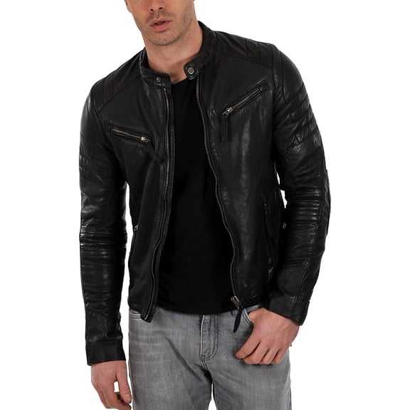 Men Slim Fit Biker Motorcycle Lambskin Leather Black Jacket Coat Outwear Jacket A899