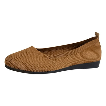 Fashion Spring and Summer Business Casual Shoes for Women Boots Women Casual Shoes Flat Bottom Round Toe Fly Woven Mesh Breathable Slip on Lightweight Comfortable Solid Color Elegant