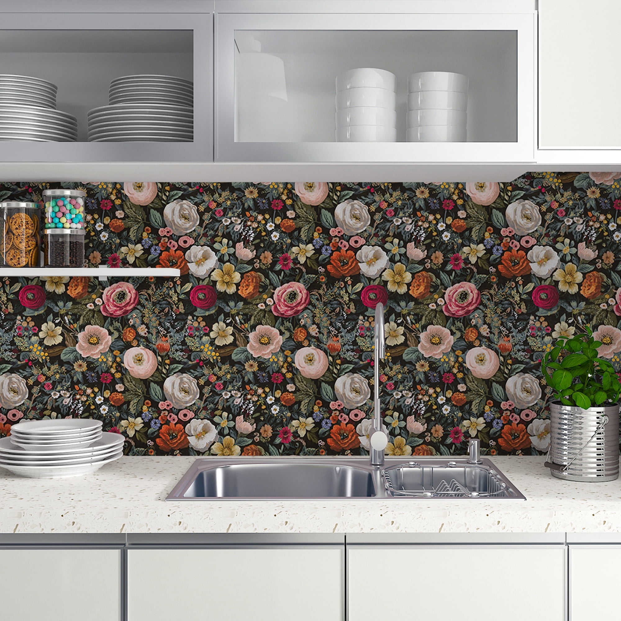 (3 pack) Abyssaly Floral Wallpaper Peel and Stick 17.3"×118.1" Floral Black Wallpaper Vintage Plant Oil-Painting Self Adhesive Textured Wall Paper Contact Paper Home Decor Wall Covering