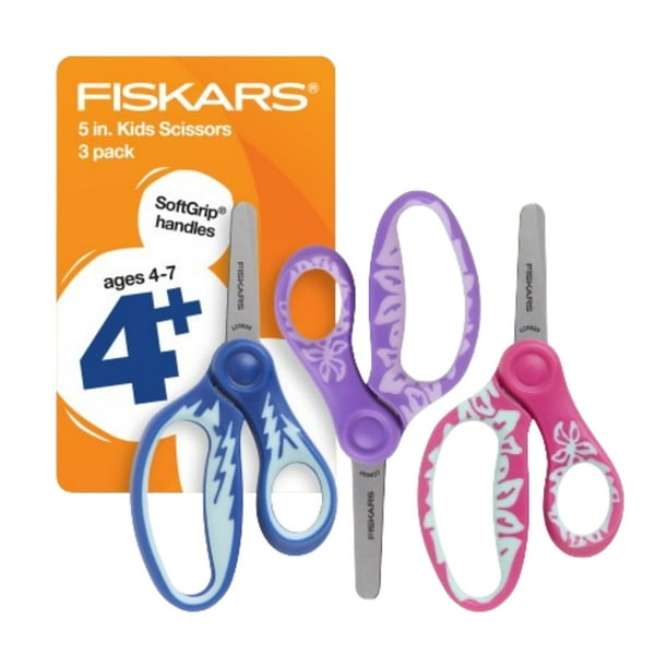 Tijeras Fiskars 5 SoftGrip de punta roma para niños de 4 a 7 años (paquete de 3)