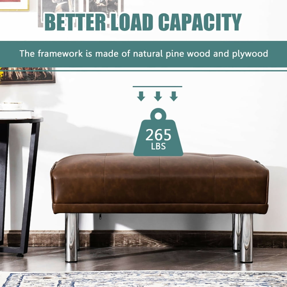 Finihen Modern Tufted Ottoman Bench, Rectangular Footstool, Rectangle Tufted Ottoman with Stainless Steel Legs, for Living Room, Bedroom, Brown Finihen Modern Tufted Ottoman Bench, Rectangular Footstool, Rectangle Tufted Ottoman with Stainless Steel Legs, for Living Room, Bedroom, Brown