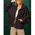 thumbnail image 2 of sicmoss Women's Black Checkered Oversized Sherpa Jacket Fuzzy Warm Winter with Pockets, 2 of 2