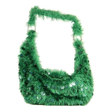 17" Diva Fashion Purse Large Green Hobo Handbag with Sequins and Fringe