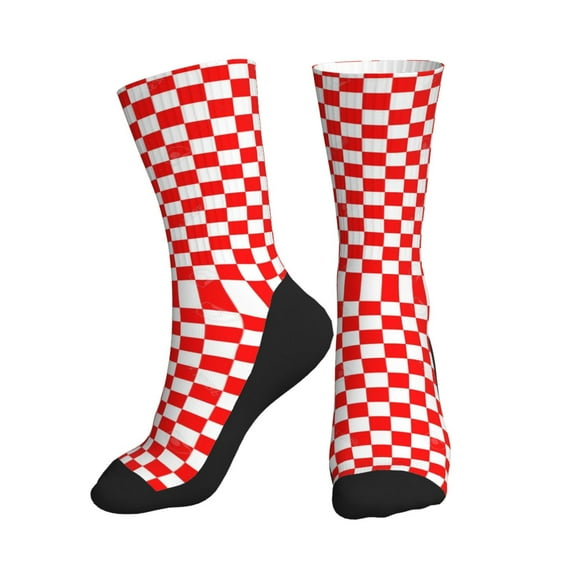 Men Women Red Checkerboard Pattern Funny Novelty Mid-Crew Socks