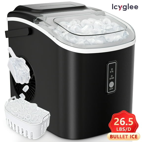 Shining Portable Ice Maker - 9 Ice Cubes in 6 Mins, 26lbs Daily, Self-Cleaning - Compact for Home, Kitchen, Office & RV (Black)