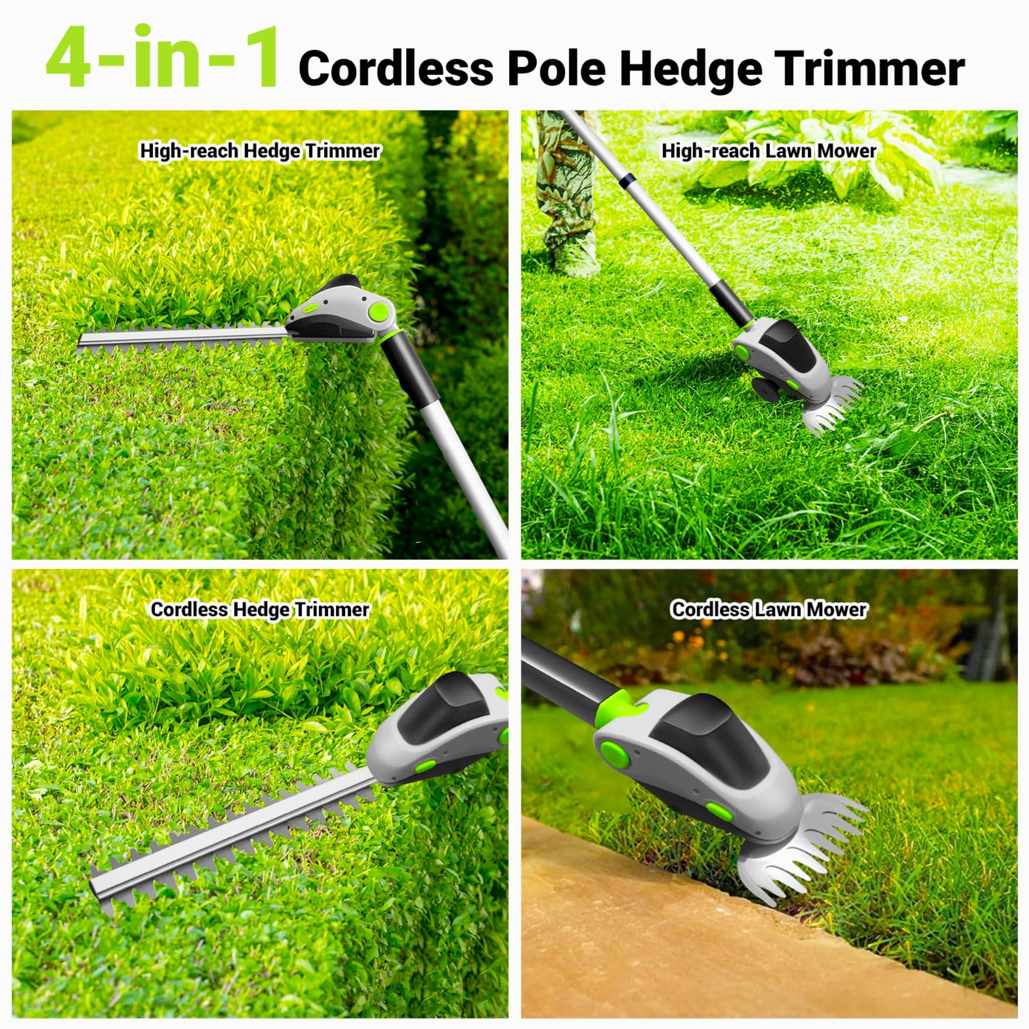 Hedge Trimmer,Gochifix 4-in-1 Cordless Pole Hedge Trimmer with 2X 2.0Ah Batteries and Dual-Action Blade for Garden Yard Tree & Shrubs Pruning