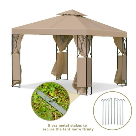 awning tier shelter canopy x10 gazebo tent steel costway netting beige