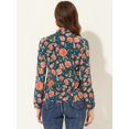 thumbnail image 3 of INSPIRE CHIC Blusa floral de manga larga con media tapeta vintage para mujer Verde oscuro XL, 3 of 5
