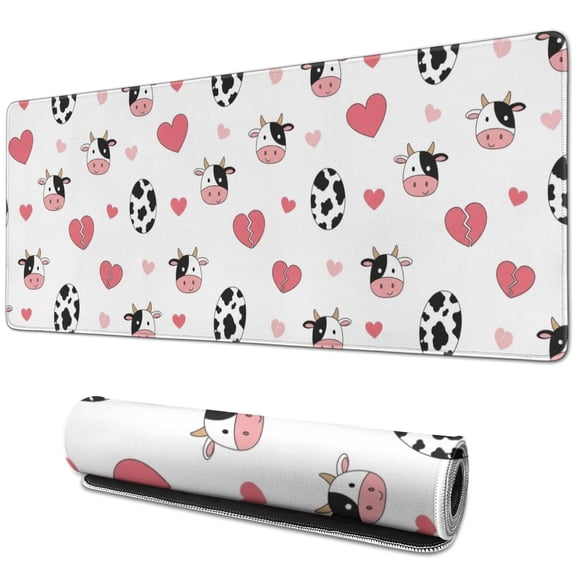 Long Mouse Pads for Desk,White Cow Heart Egg Pattern Desk Mats on Top Of Desks, Desk Mouse Pad Extra Large with 3mm Non-Slip Base and Stitched Edge for Gaming,Office,Work,Home 31.5"x11.8"