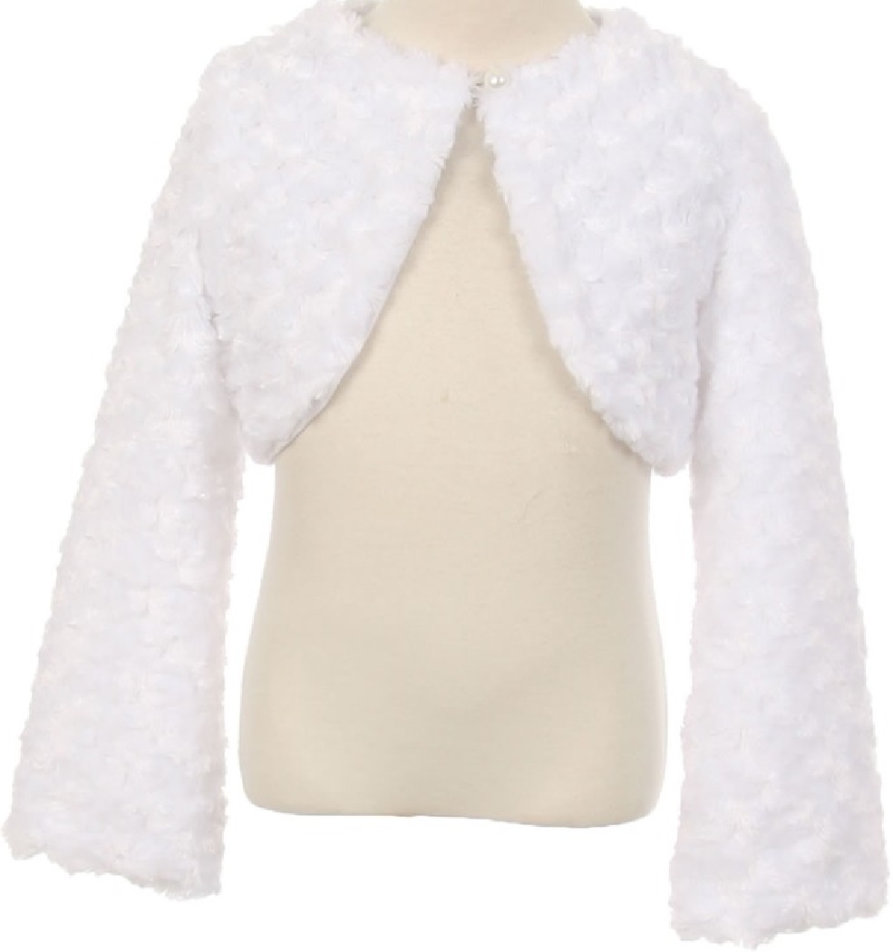 Little Girls Cute Fluffy Chenille Fur Flower Girls Bolero Jacket Coat (10GG7) White 2 - image 1 of 2