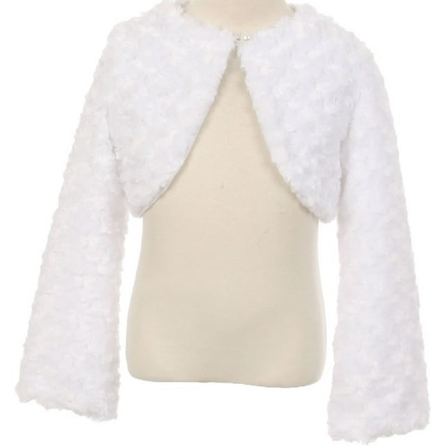 Little Girls Cute Fluffy Chenille Fur Flower Girls Bolero Jacket Coat (10GG7) White 2
