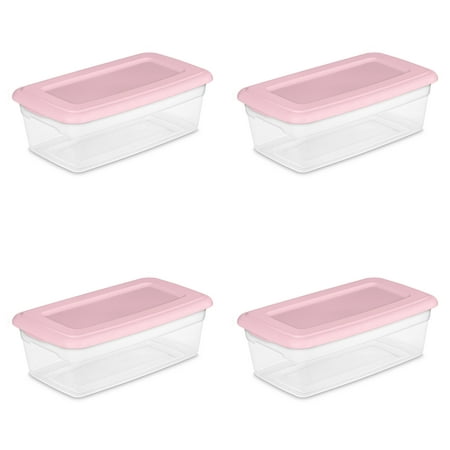 Sterilite Plastic 6 Qt. Storage Box Blush Pink Set of 40