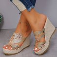 thumbnail image 3 of IUJSOY White Platform Sandals for Women Elegant Rhinestone Slip on Wedges Heels Chunky Dress Shoes, 3 of 7