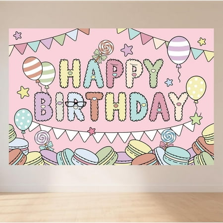 7x5FT Pink Cartoon Monster Doll Birthday Backdrop Happy Birthday Banner Cute Fantasy Theme Party Decorations for Kids Girls Boys Fans Theme Party Supplies for Wall Decor Photo Prop