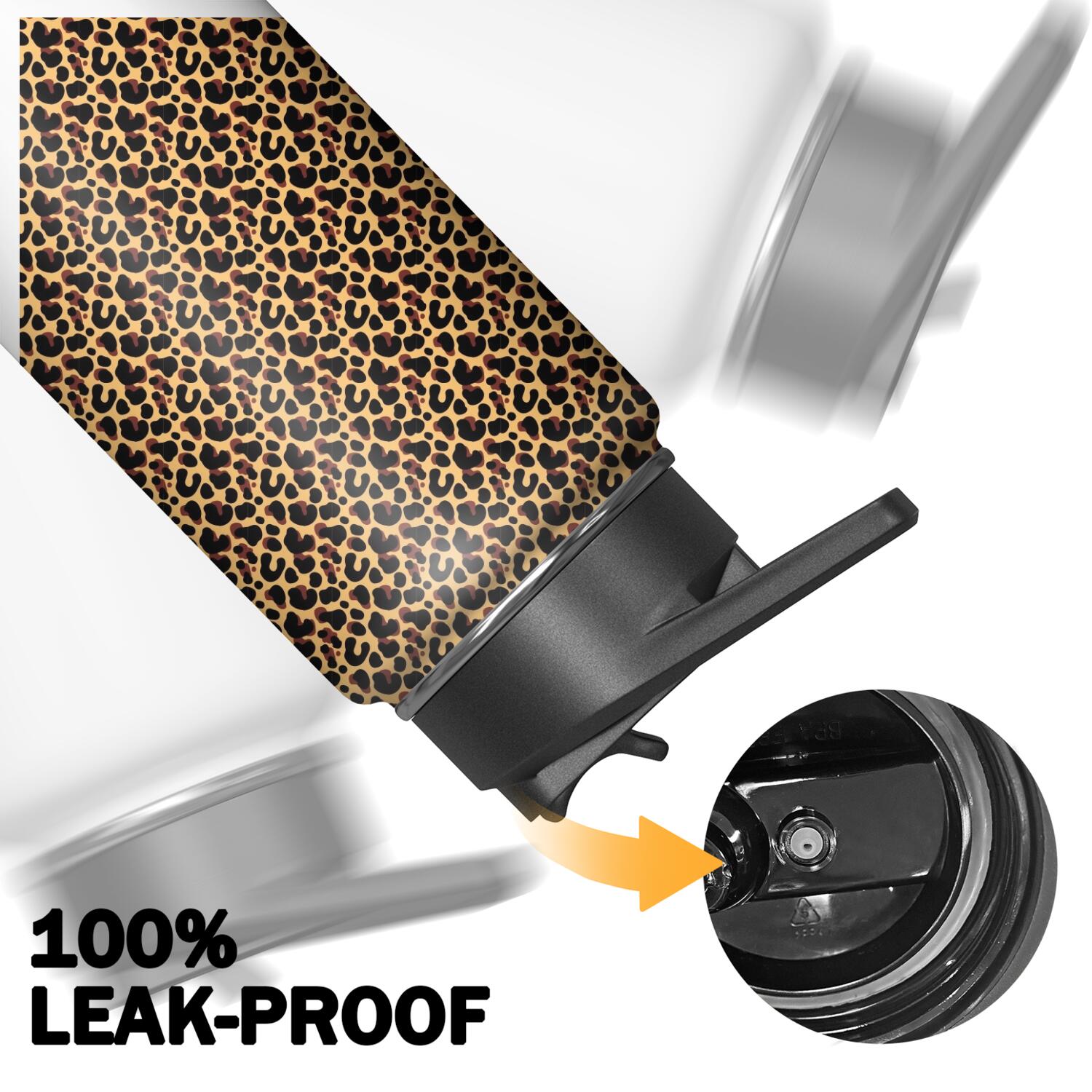 Leopard Print Insulated Stainless Steel Water Bottle with Straw & Cleaning Brush – 18 Oz | Leakproof, BPA-Free, 304 Stainless Steel, Wide Mouth, Travel Mug for Car, Gym, Office
