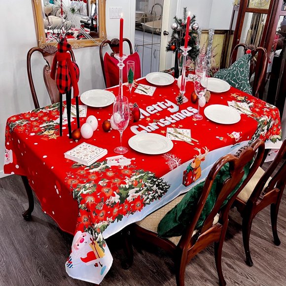 DIVA Nappe de Noël Imperméable 60x84 Pouces - Décoration Père Noël Nappe Oblong - Tissu Lavable pour Fête, Cuisine, Salle à Manger, Extérieur, Intérieur