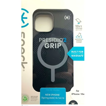 Speck Presidio2 Grip with MagSafe Case For iPhone 16e/15/14/13-Black