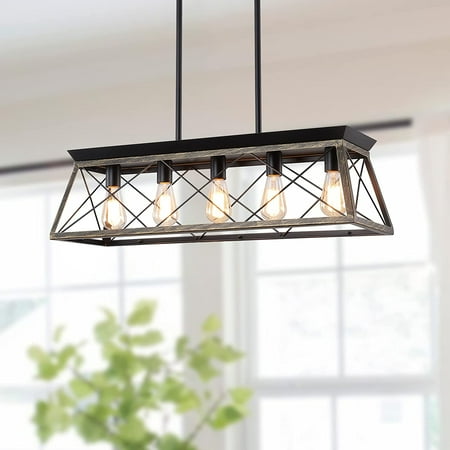 

5-Light Pendant Lights Fixture Farmhouse Chandeliers for Dining Room Rustic Lights for Kitchen Rectangular Chandelier Rustic Farmhouse Light Fxiture Rustic Black