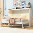 thumbnail image 4 of Lisonu Twin Size Murphy Bed with Desk and LED Light, Space-Saving Wall Bed Cabinet for Home Office or Guest Room, White & Brown, 4 of 22