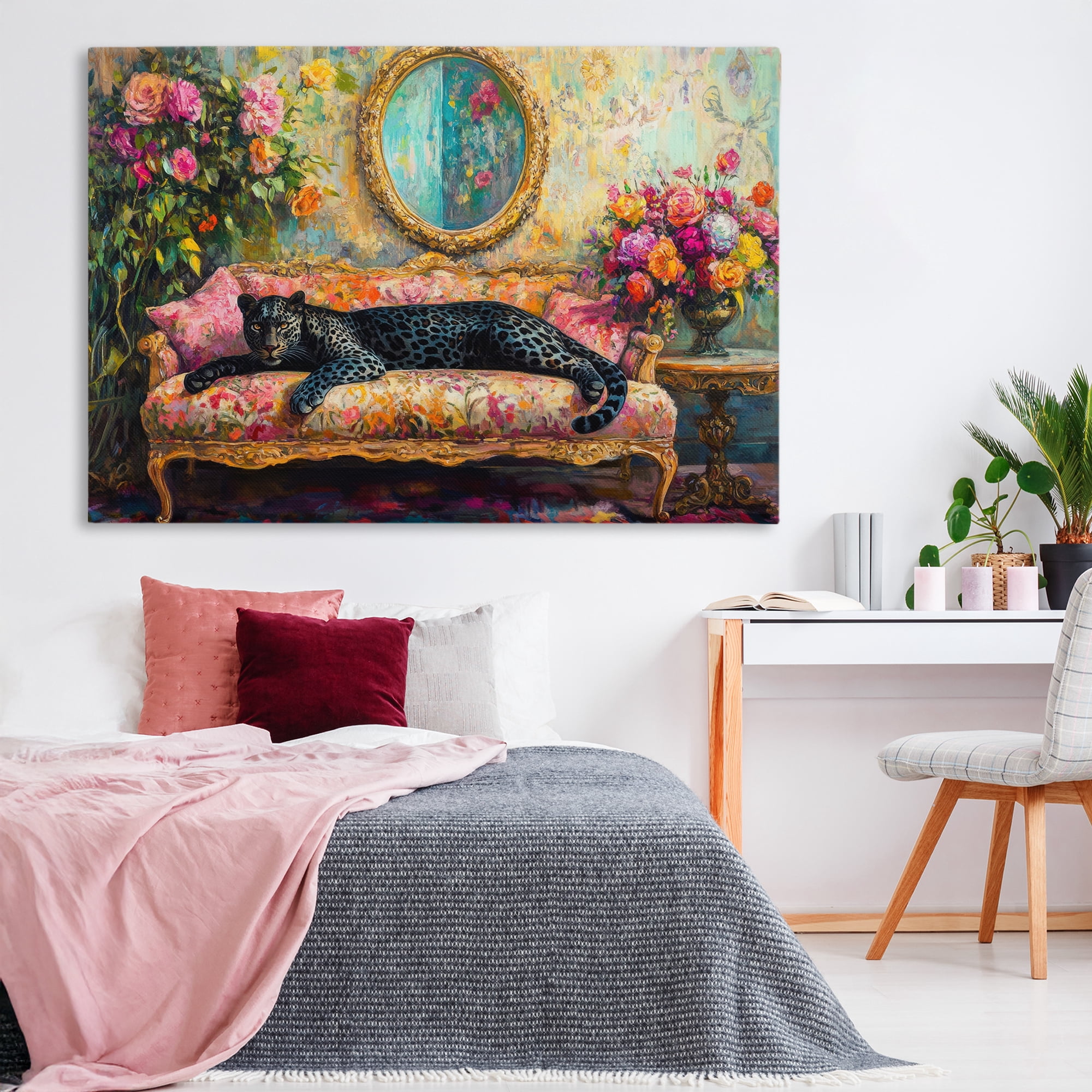 Stupell Industries Lounging Leopard on Floral Sofa Canvas Wall Art, design by Petal Prints Design