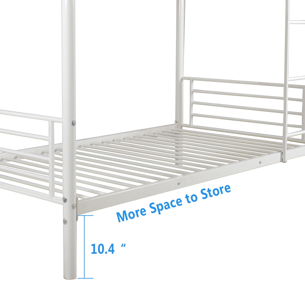 Iron Bed Bunk Bed with Ladder for Kids Twin Size White