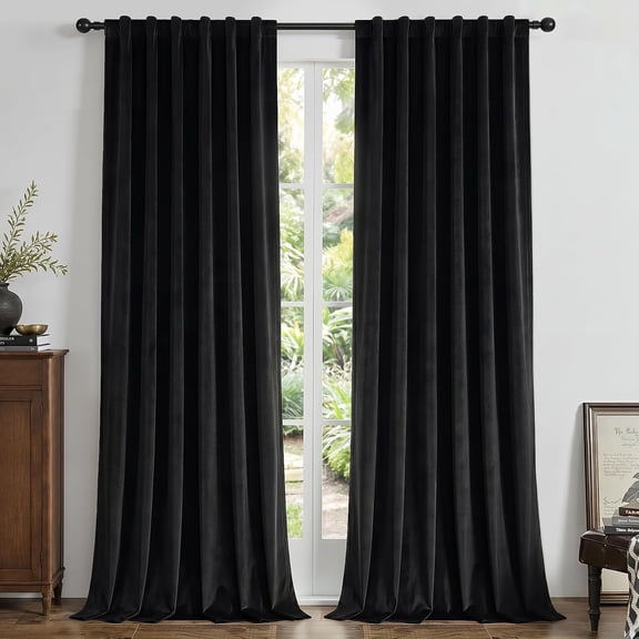 Velvet Blackout Curtains 84 Inch Length 2 Panels, Black Out Curtains for Bedroom Living Room, Thermal Insulated Luxury Heavy Duty Drapes, Heat & Light Blocking, Back Tab&Rod Pocket,52"W x 84"L