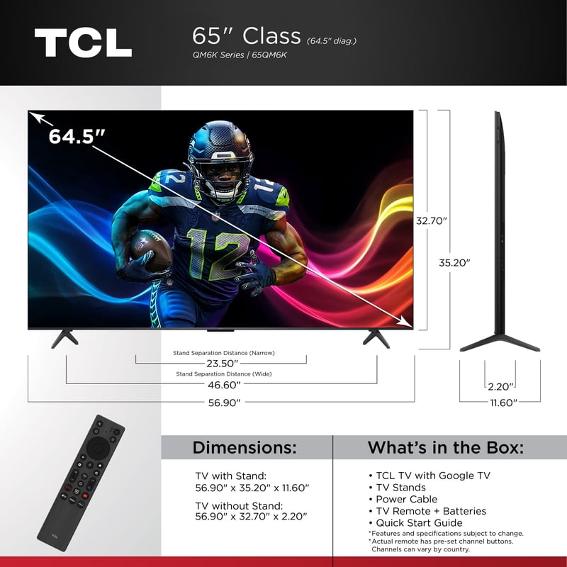 TCL 65" Class QM6K Series QD-Mini LED QLED 4K UHD HDR Smart Google TV (NEW 2025) - 144Hz, Dolby Atmos Onkyo Audio, Halo Control System - 65QM6K feature detail