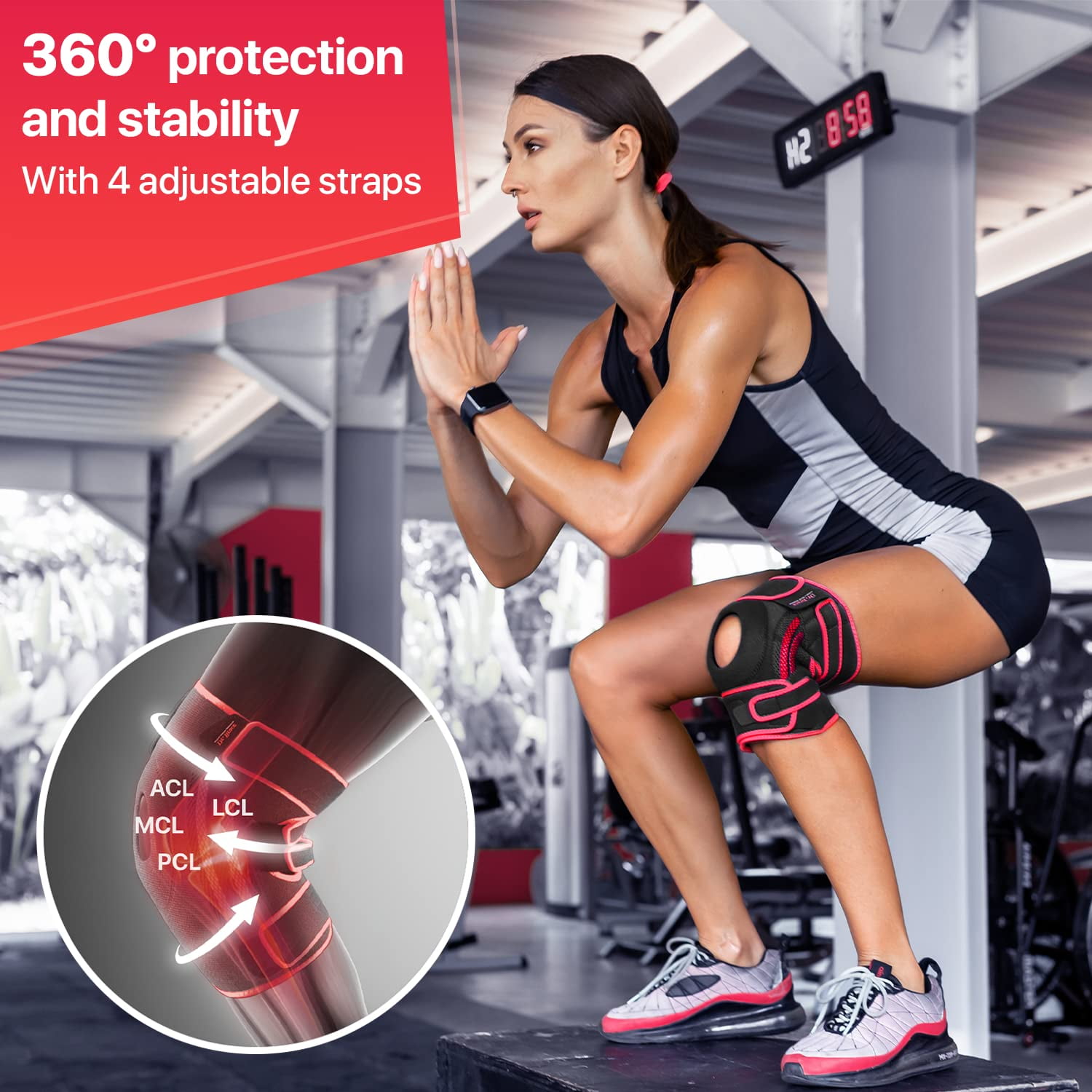 DR. BRACE Compression Knee Brace with Side Stabilizers & Patella Gel Pads, Knee Support for Knee Pain, Running & Sports, Men & Women (Sunrise, Large)