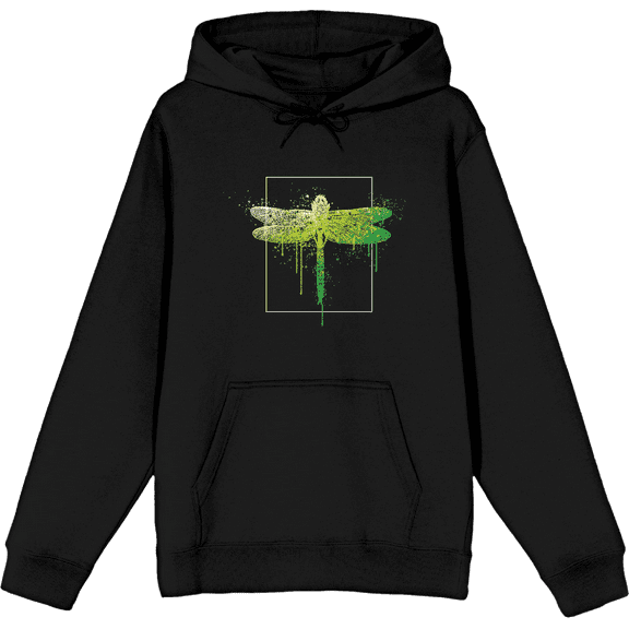 Natural World Paint Splatter Dragonfly Long Sleeve Adult Hooded Sweatshirt-Medium-Black