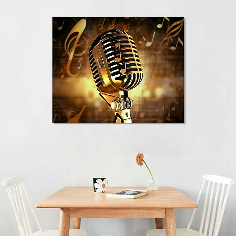 ONETECH Music Wall Art Painting Gold Microphone and Headset