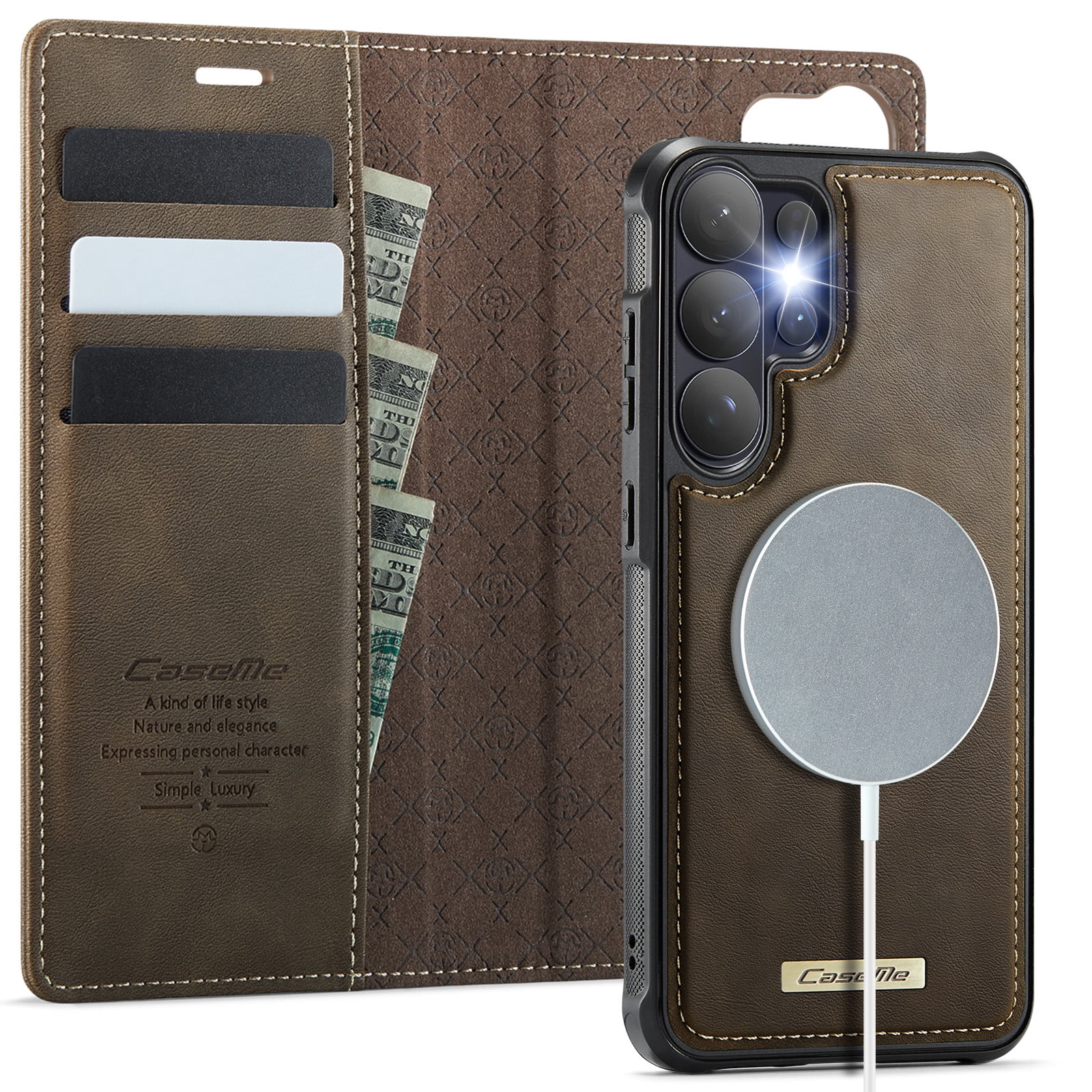 New Phone Case For Samsung Galaxy S26 Ultra, Business Leather Shockproof Flip Stand RFID Card Slots 2-in-1 Detachable Magnetic Wallet Case Cover,Coffee