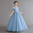 thumbnail image 4 of WMQPNNS Flower Girls Dress Sparkle Tutu Dress Girls Dresses Cold Shoulder Long A Line Wedding Party Ball Gown Girl Clothes, Dress for Age 9-10 Years, Light Blue, 4 of 5