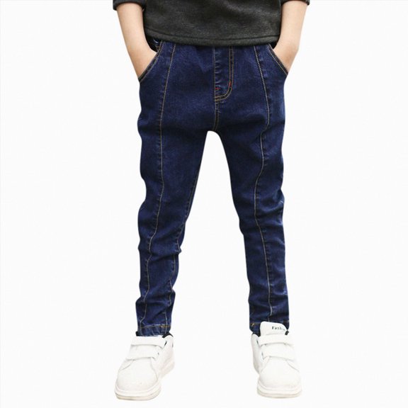 Wonitaaizi Boys Straight Fit Jeans Casual Denim Pants Elastic Waist Pockets Kids Jean Pants BU2 for Size 7-8 Years